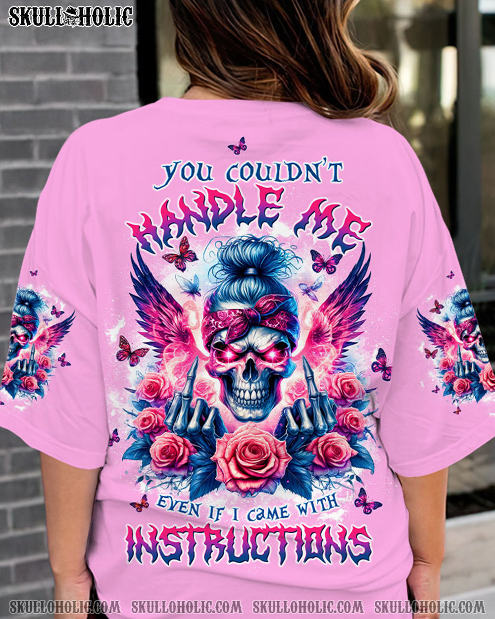 BLISSCORNERS JUDGE ME WHEN SKULL MESSY BUN ROSE ALL OVER PRINT