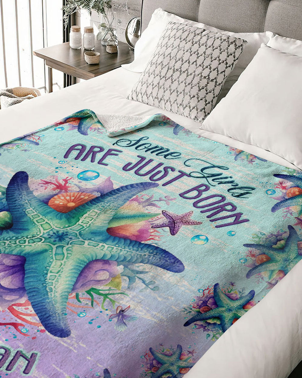 BLISSCORNERS SOME GIRLS ARE JUST BORN STARFISH WOVEN AND FLEECE BLANKET