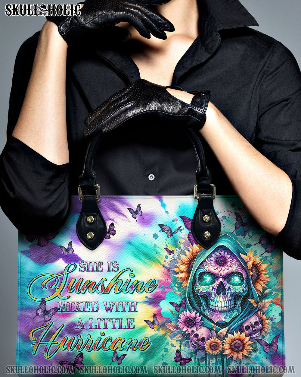 BLISSCORNERS SHE IS SUNSHINE REAPER SUNFLOWER TIE DYE LEATHER HANDBAG