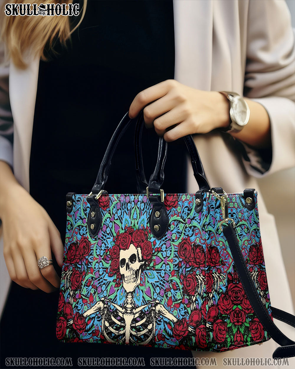 BLISSCORNERS SKELETON ROSE LEATHER HANDBAG