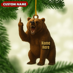 Blisscorners Personalized Funny Bear Fukin' Finger Hunting Acrylic Christmas Ornament And Keychain Custom Gift For Hunters 2D Flat