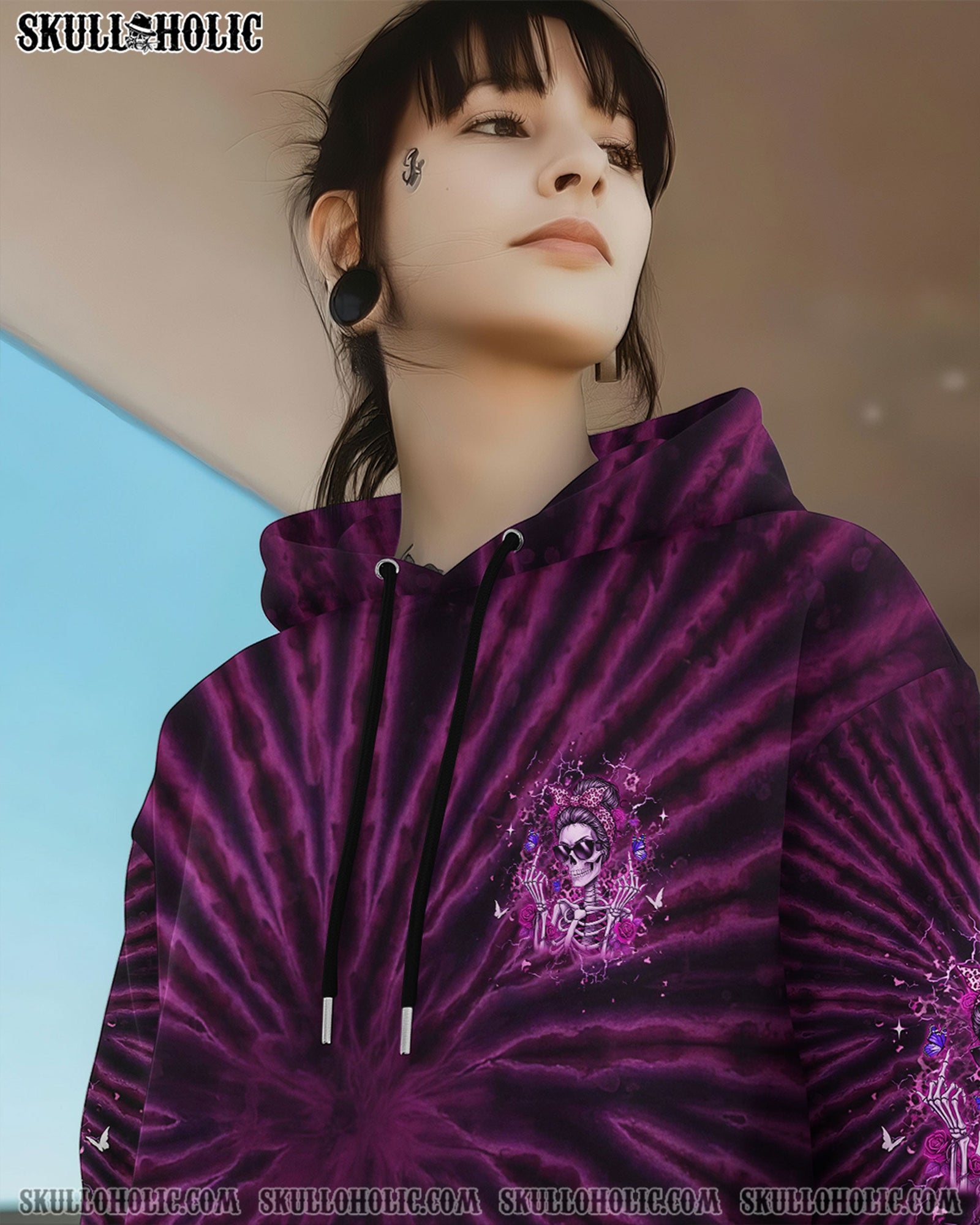BLISSCORNERS THE GOOD GIRL IN ME MESSY BUN SKULL ALL OVER PRINT