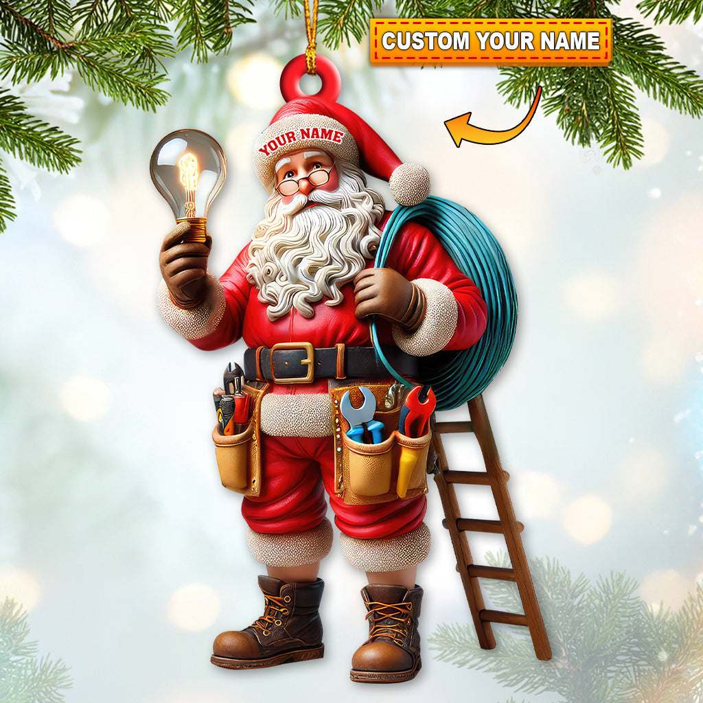 Blisscorners Custom Name Electrician Santa Ornament, Santa Christmas Gift2D Flat LM2111