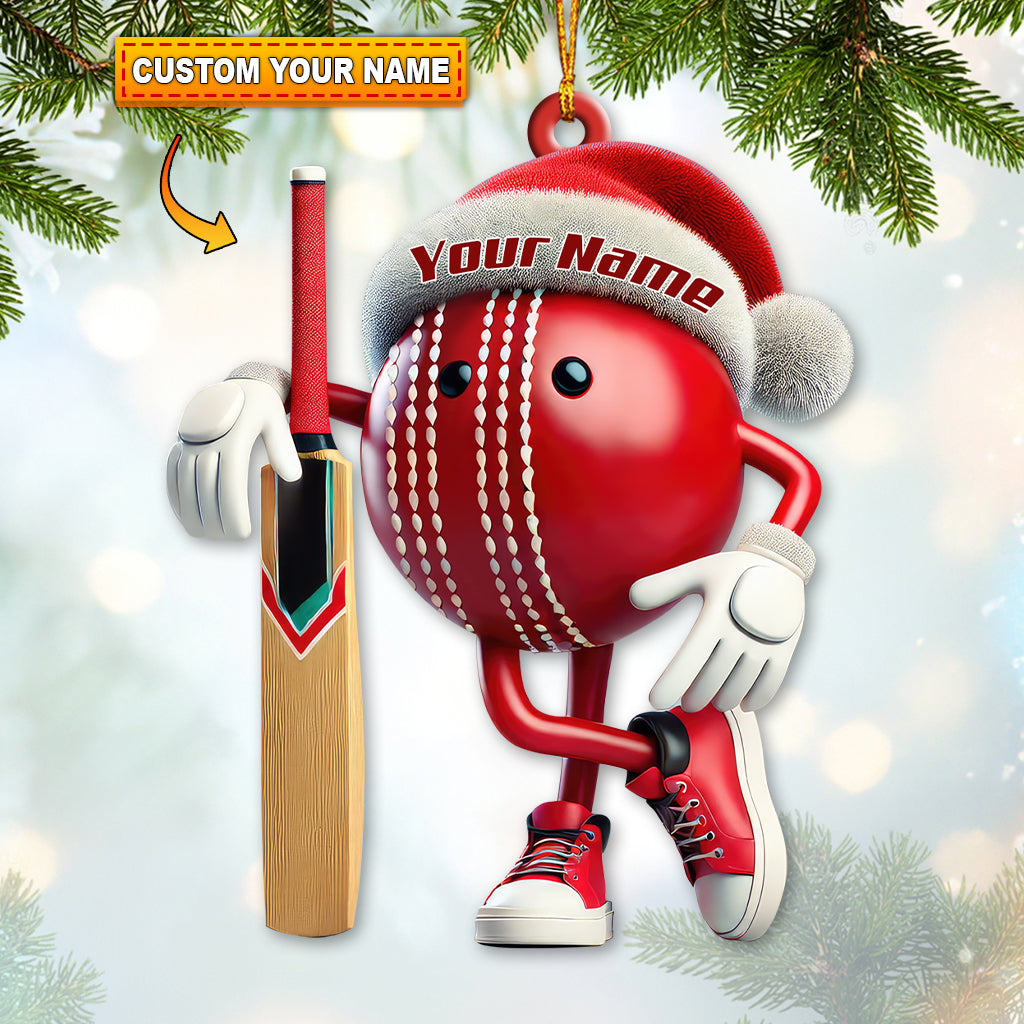 Blisscorners Custom Name Cricket Ball Ornament, Cricket Ball Lover Christmas Gift2D Flat LM2211