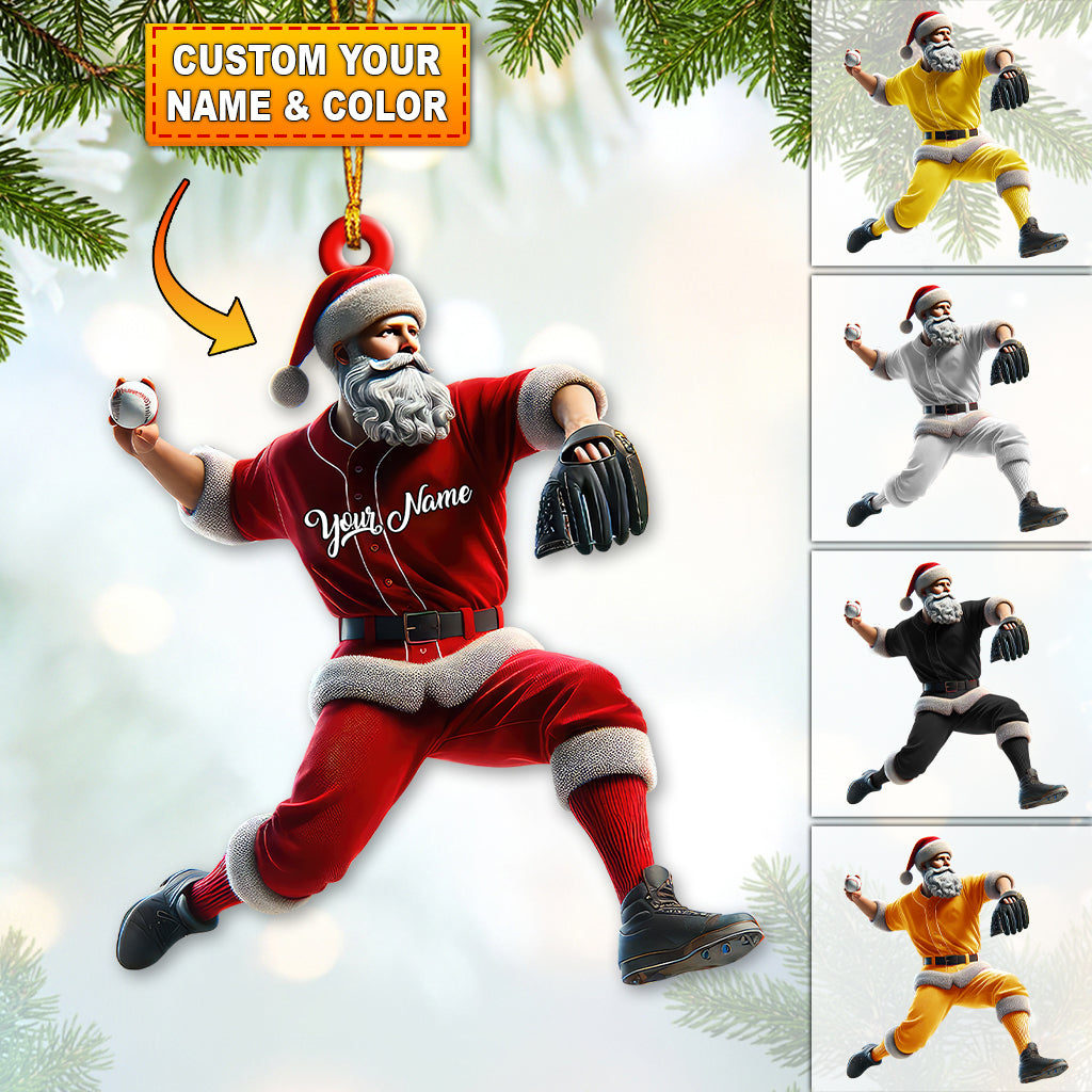 Blisscorners Custom Name Baseball Santa Ornament, Baseball Lover Christmas Gift2D Flat LM2211