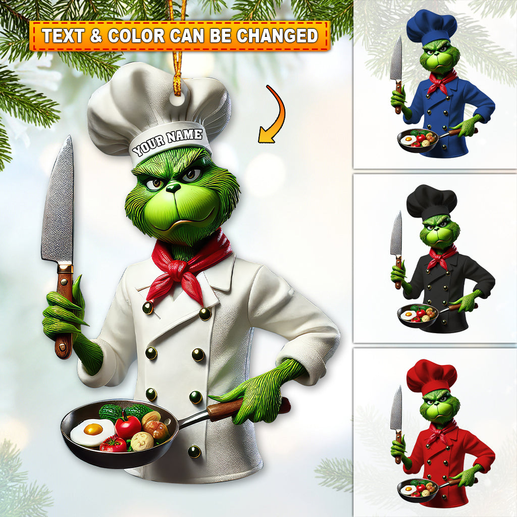 Blisscorners Custom Name Chef Grinch Ornament, Christmas Gift for Cooking Lover2D Flat LM2111