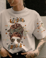 BLISSCORNERS A REAL WOMEN SKULL MESSY BUN ALL OVER PRINT