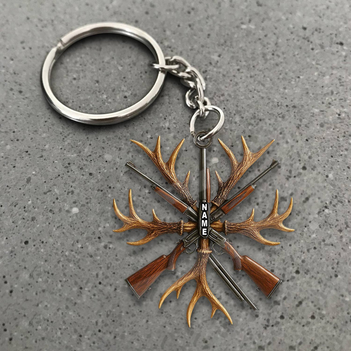 Blisscorners Custom Name Hunting Ornament, Antlers and Rifles Christmas Decor for Hunters LM0411