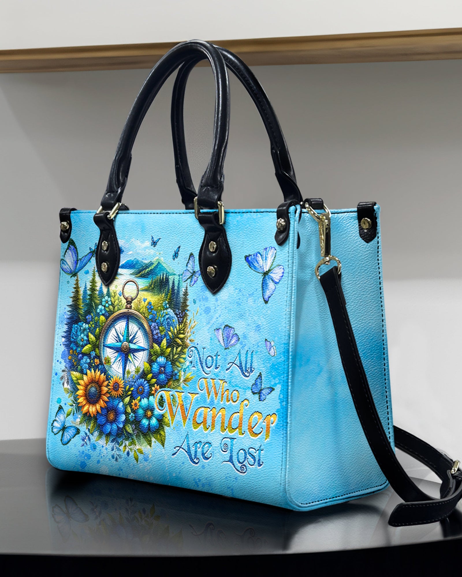 BLISSCORNERS NOT ALL WHO WANDER ARE LOST LEATHER HANDBAG