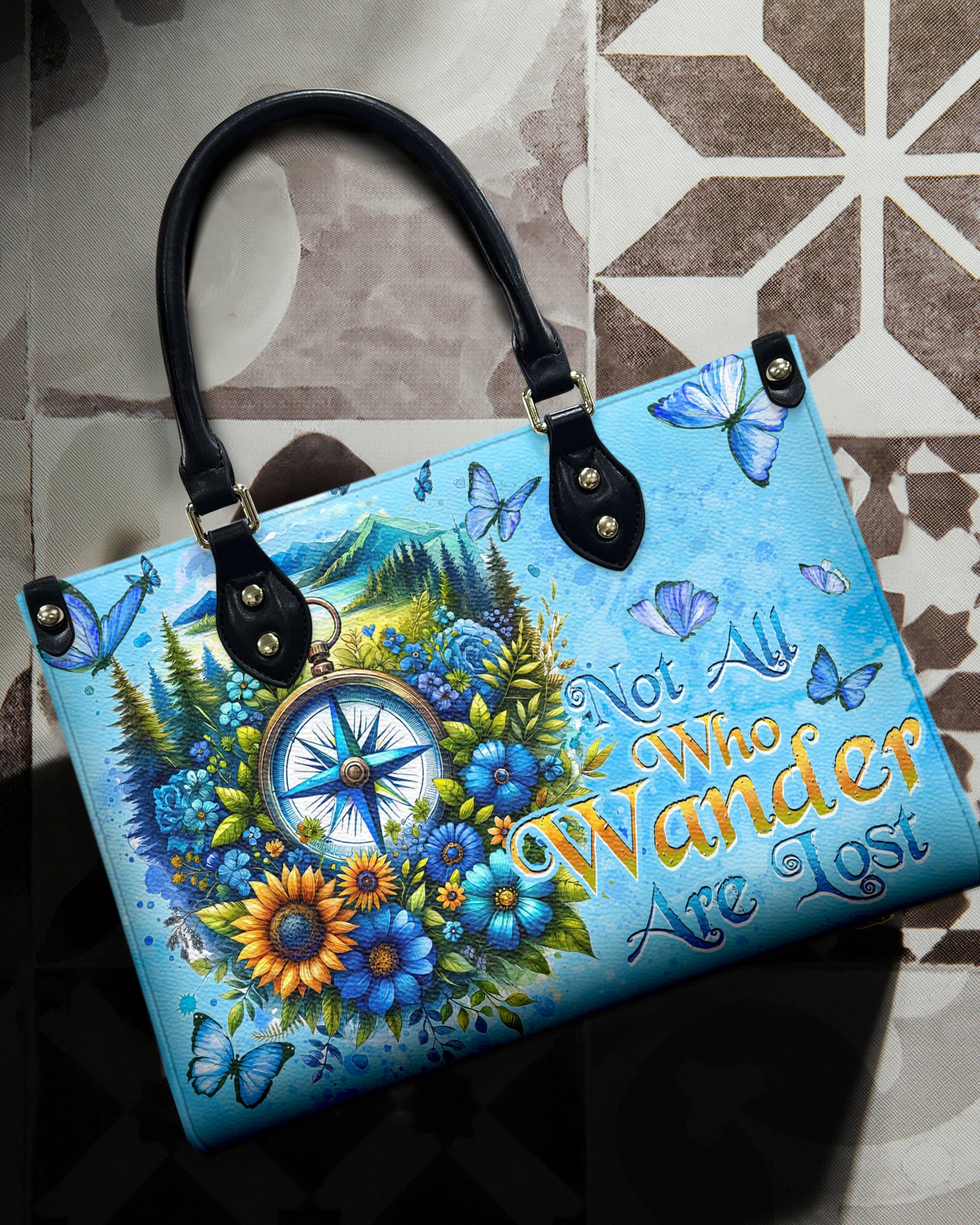BLISSCORNERS NOT ALL WHO WANDER ARE LOST LEATHER HANDBAG