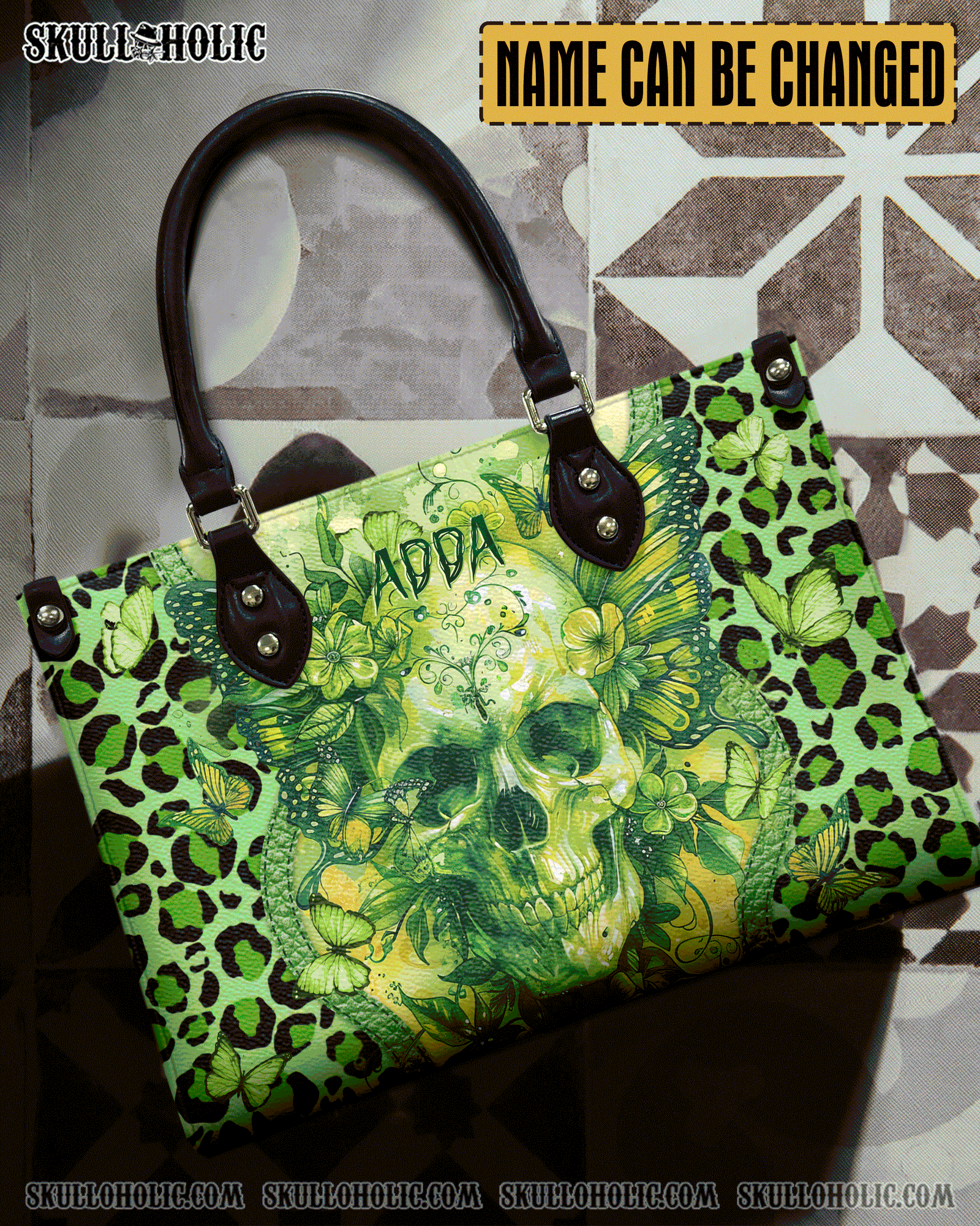 BLISSCORNERS SKULL BUTTERFLY LEOPARD LEATHER HANDBAG
