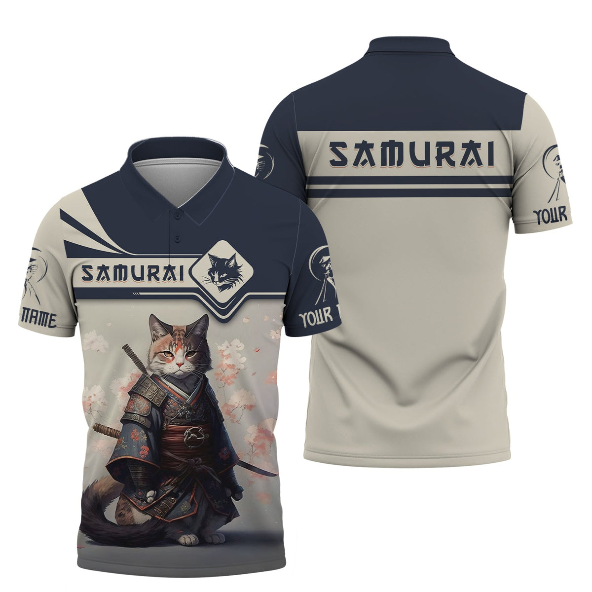 Blisscorners Cat Samurai Custom T- Shirts Cat Samurai With Cherry Blossom 3D Shirt Gift For Samurai Lover
