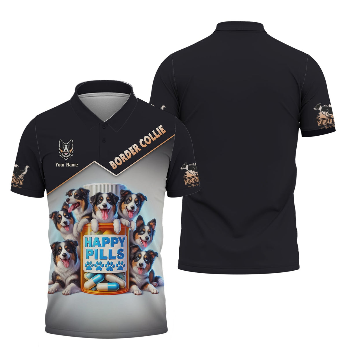 Blisscorners Border Collie Custom Name 3D Shirt Happy Pills Border Collie Gift For Dog Lovers