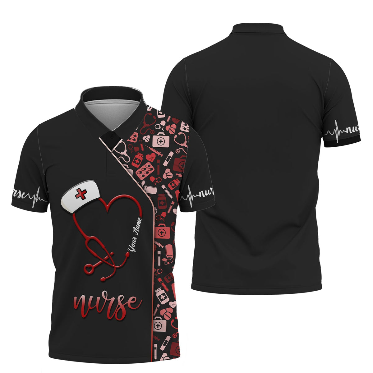 Blisscorners 3D Full Print Stethoscope Heart T-Shirts Personalized Name Gift For Nurse Lovers