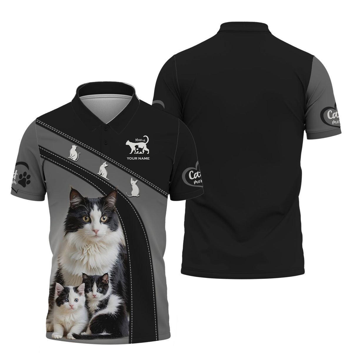 Blisscorners 3D Full Print Cat Mom T-Shirts Personalized Name Gift For Cat Lovers