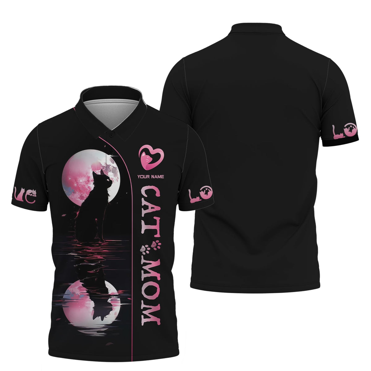 Blisscorners Black Cat With The Moon Custom Name Cat Mom 3D Shirt Gift For Cat Lovers