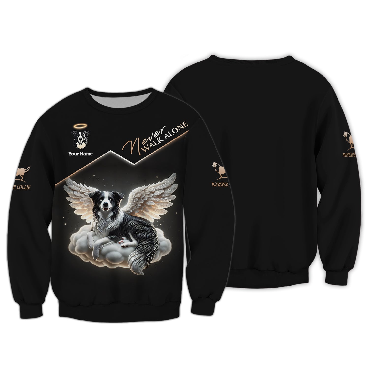 Blisscorners Custom Border Collie Angel T-Shirt Never Walk Alone Gift For Dog Lovers
