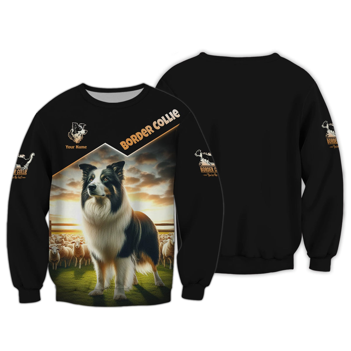 Blisscorners 3D Full Print Border Collie On Sheep Farm T-Shirts Personalized Name Gift For Dogs Lovers