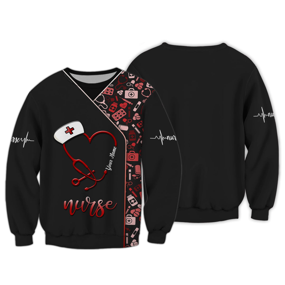 Blisscorners 3D Full Print Stethoscope Heart T-Shirts Personalized Name Gift For Nurse Lovers