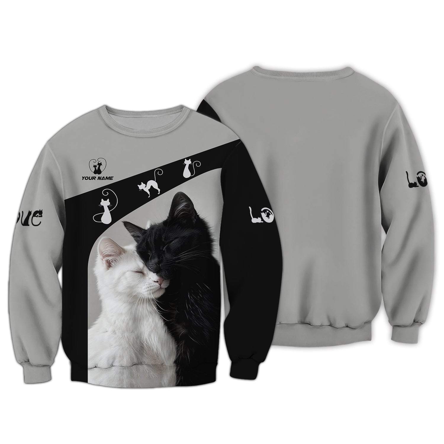 Blisscorners Cat Custom Name 3D Shirt Black With White Cat Gift For Cat Lovers