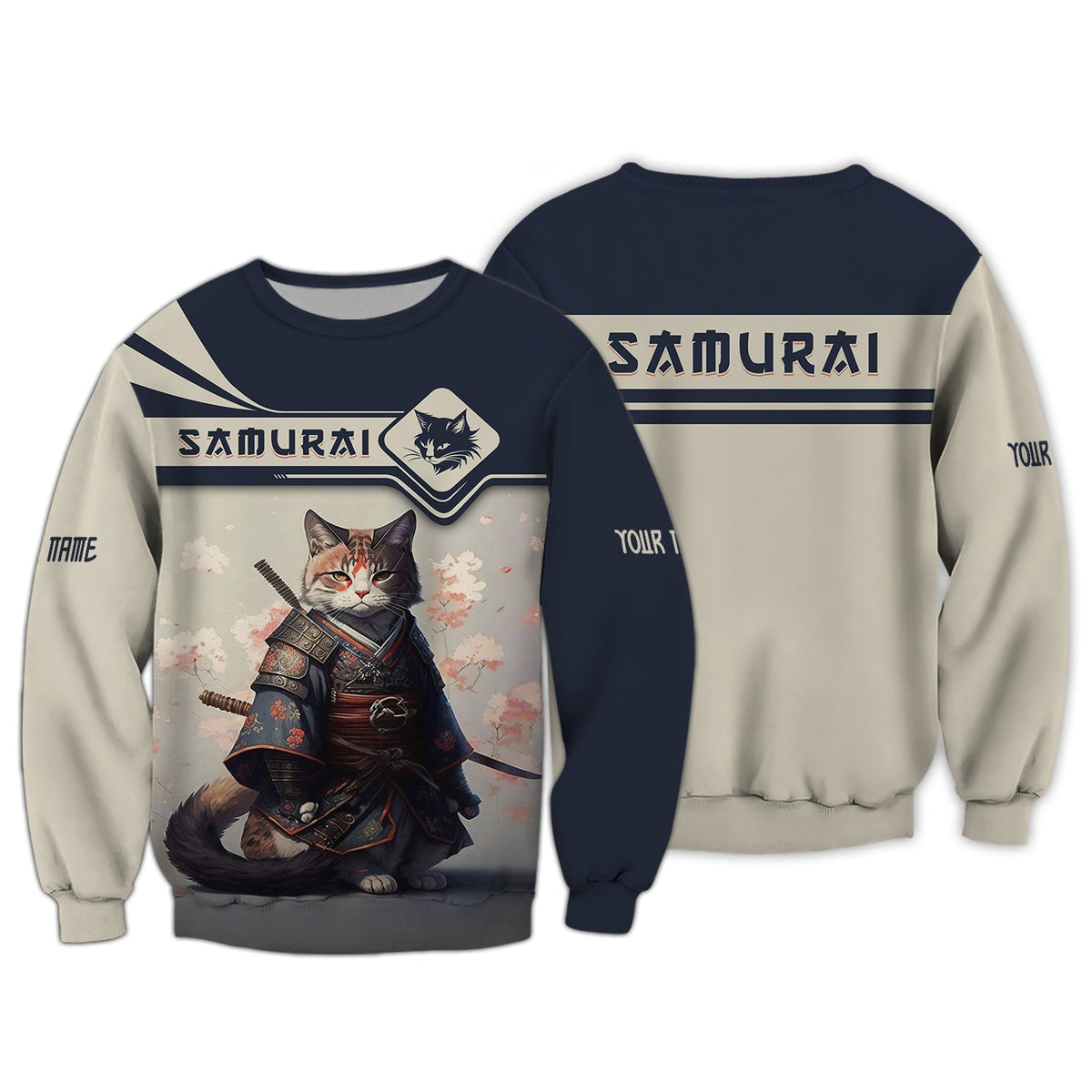 Blisscorners Cat Samurai Custom T- Shirts Cat Samurai With Cherry Blossom 3D Shirt Gift For Samurai Lover