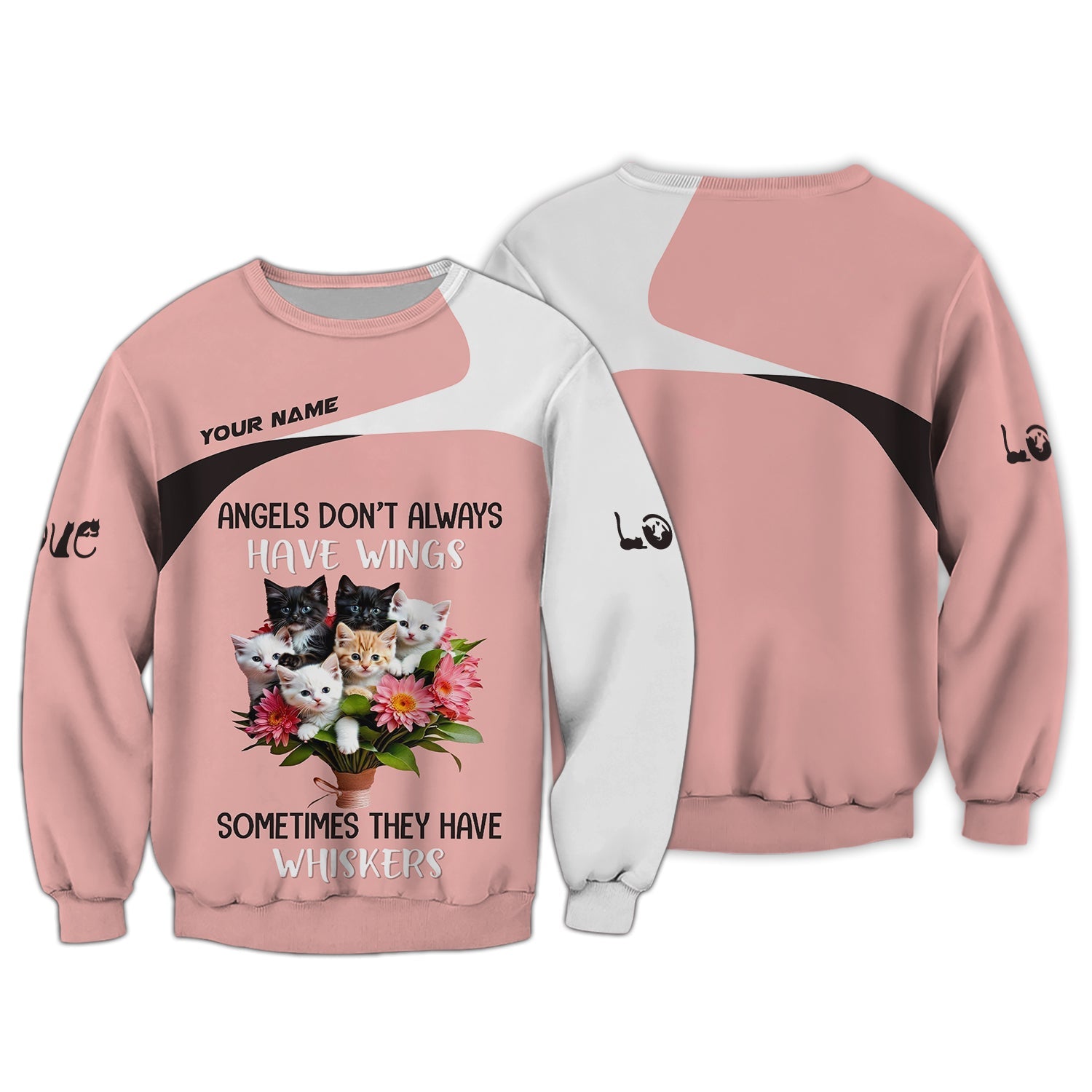 Blisscorners Cat Custom Name 3D Shirt Angels Dont't Always Have Wings Sometimes They Have Whiskers Gift For Cat Lovers