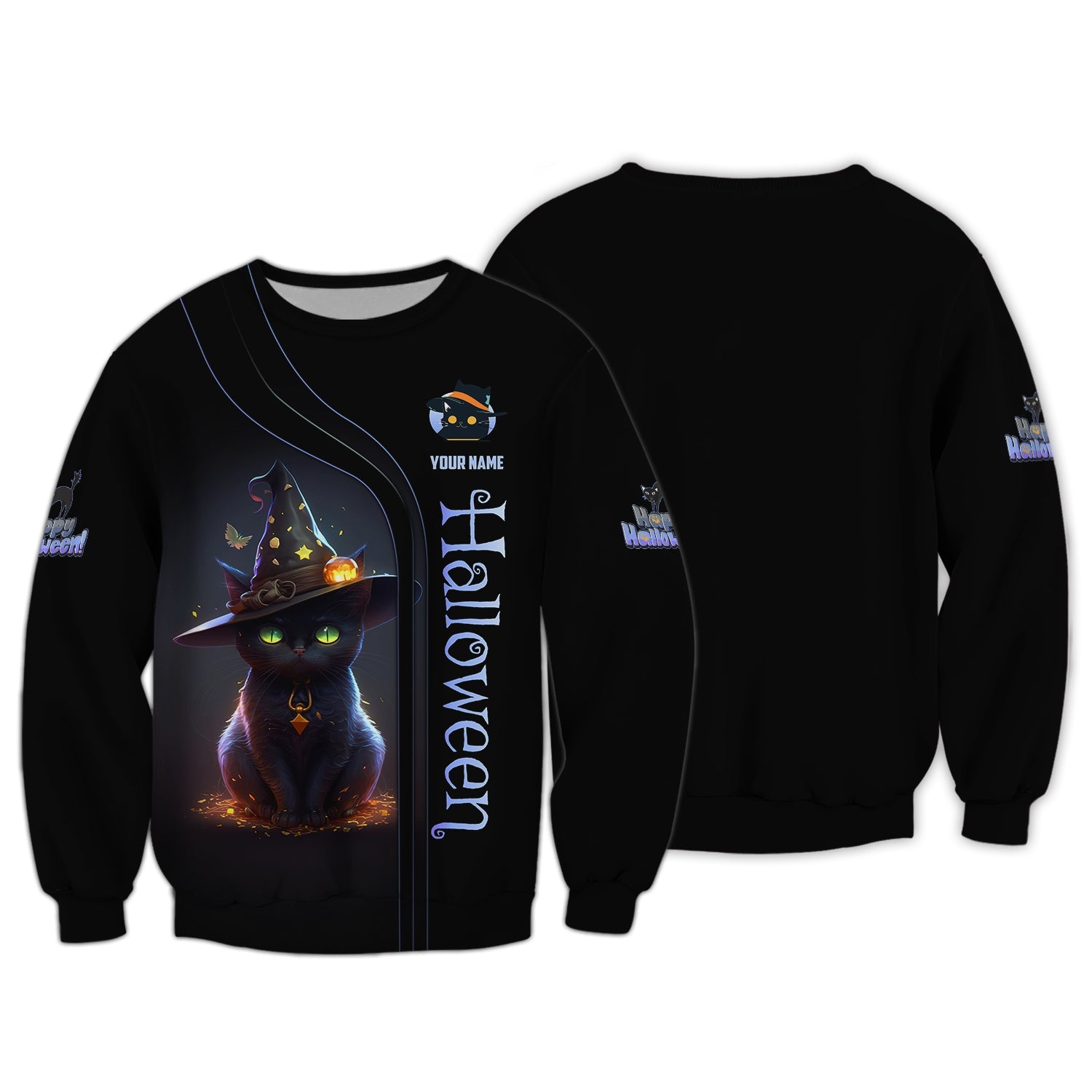 Blisscorners Halloween Custom Zipper Hoodie Black Cat Of Halloween 3D Shirt Gift For Halloween Lovers