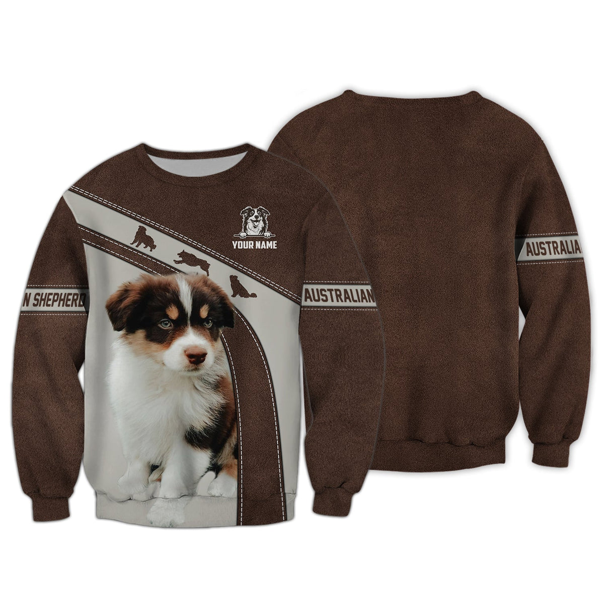 Blisscorners 3D Full Print Australian Shepherd Zipper Hoodie Personalized Name Gift For Dog Lovers