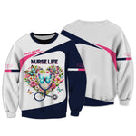 Blisscorners 3D Full Print Stethoscope With Flower Heart T-Shirts Personalized Name Gift For Nurse Lovers