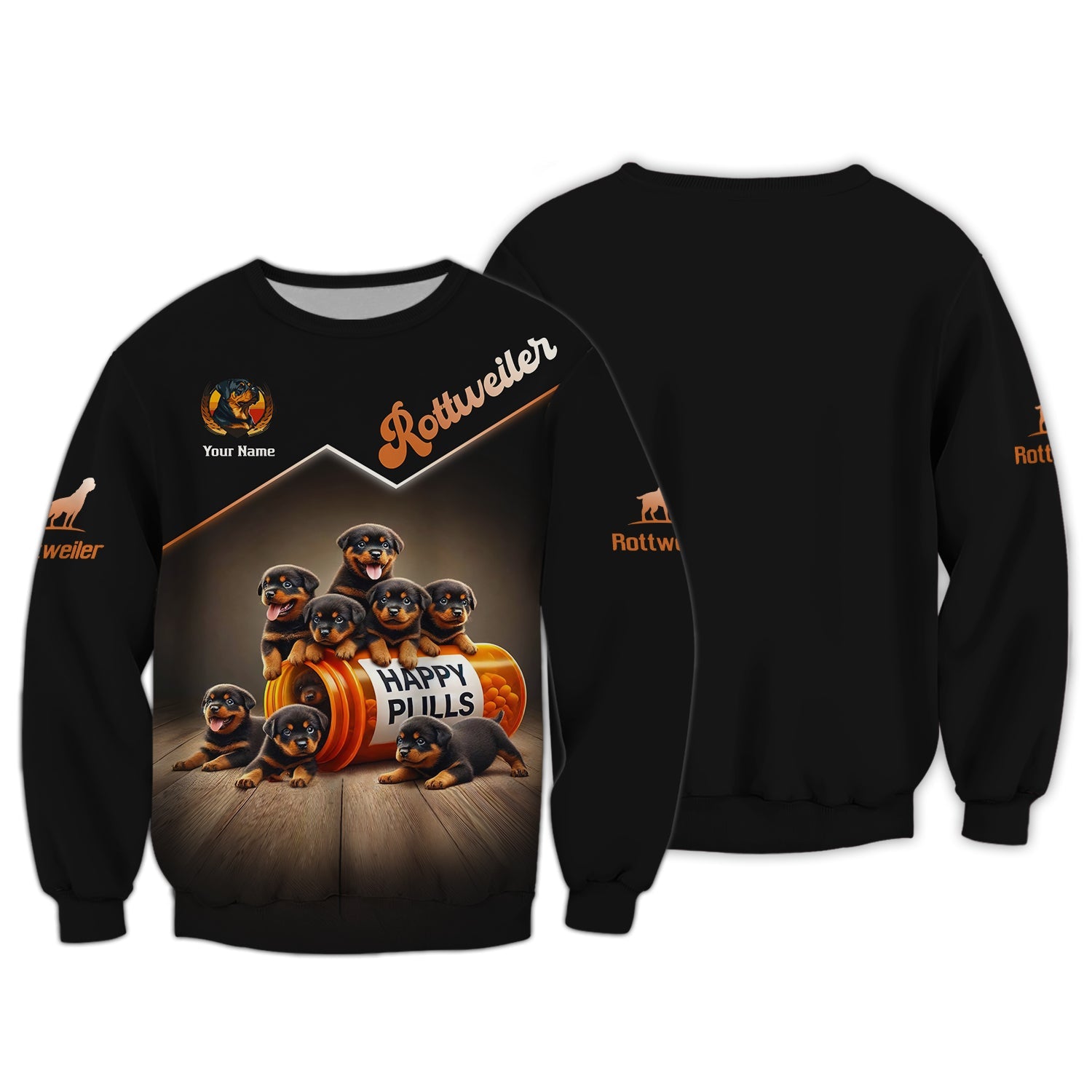 Blisscorners Rottweiler Custom Name Shirt Happy Pills 3D T-Shirts Gift For Dog Lovers