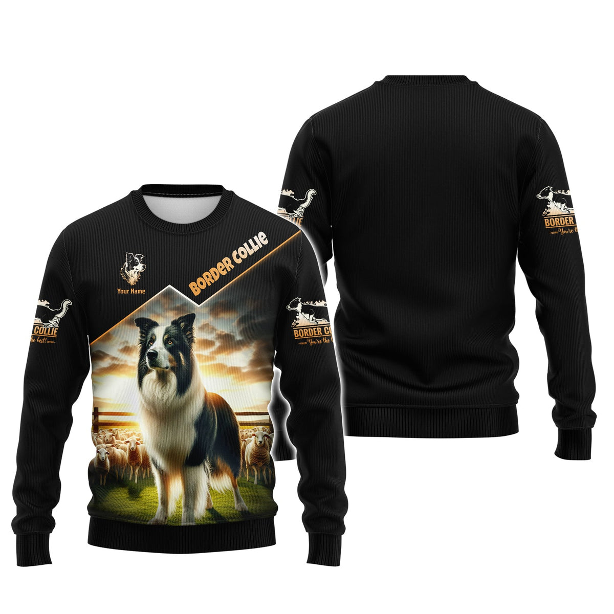 Blisscorners 3D Full Print Border Collie On Sheep Farm T-Shirts Personalized Name Gift For Dogs Lovers