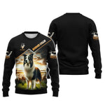 Blisscorners 3D Full Print Border Collie On Sheep Farm T-Shirts Personalized Name Gift For Dogs Lovers