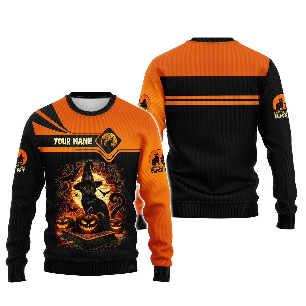 Blisscorners 3D Full Print Wizzard Black Cat T-Shirts Personalized Name Gift For Cat Lovers