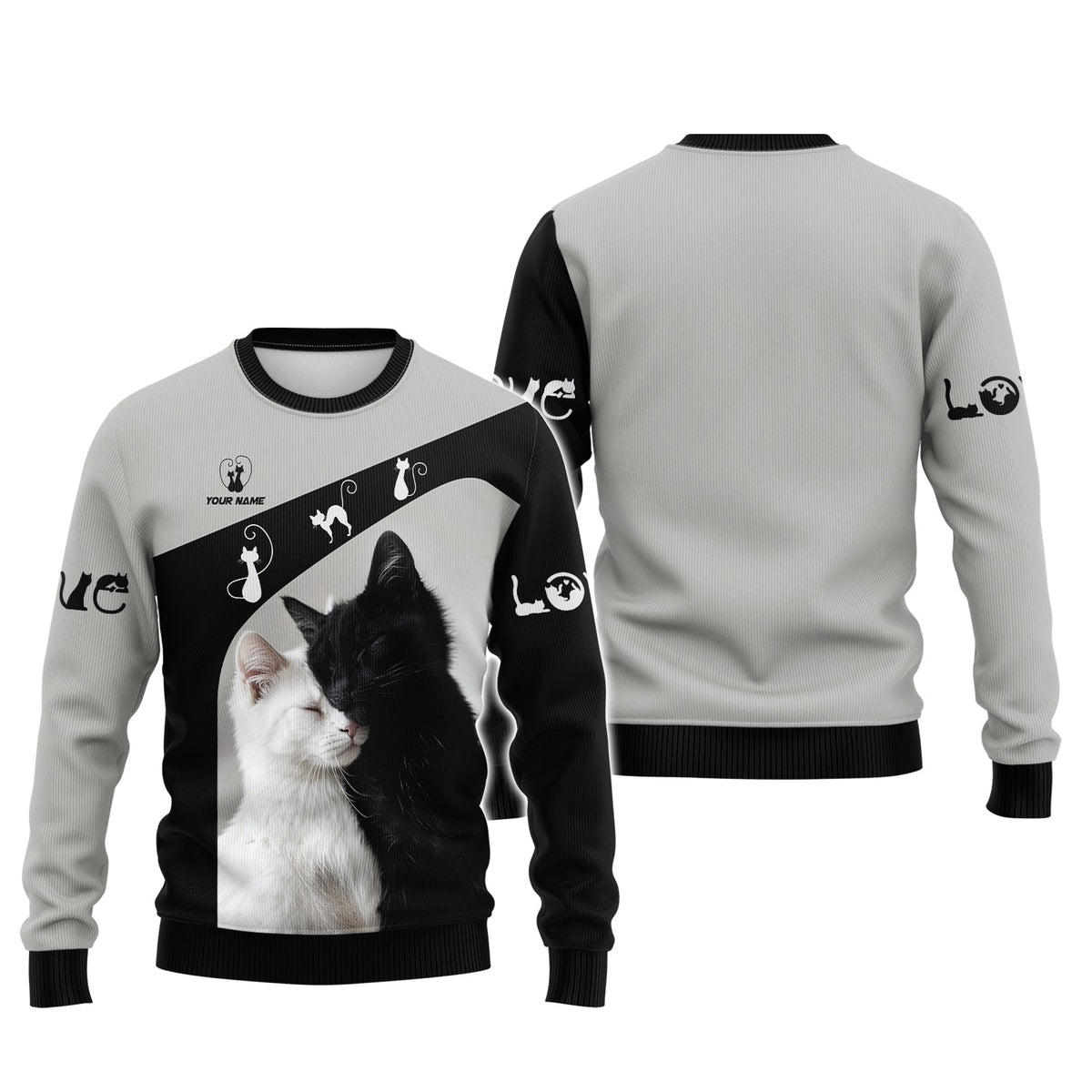 Blisscorners Cat Custom Name 3D Shirt Black With White Cat Gift For Cat Lovers