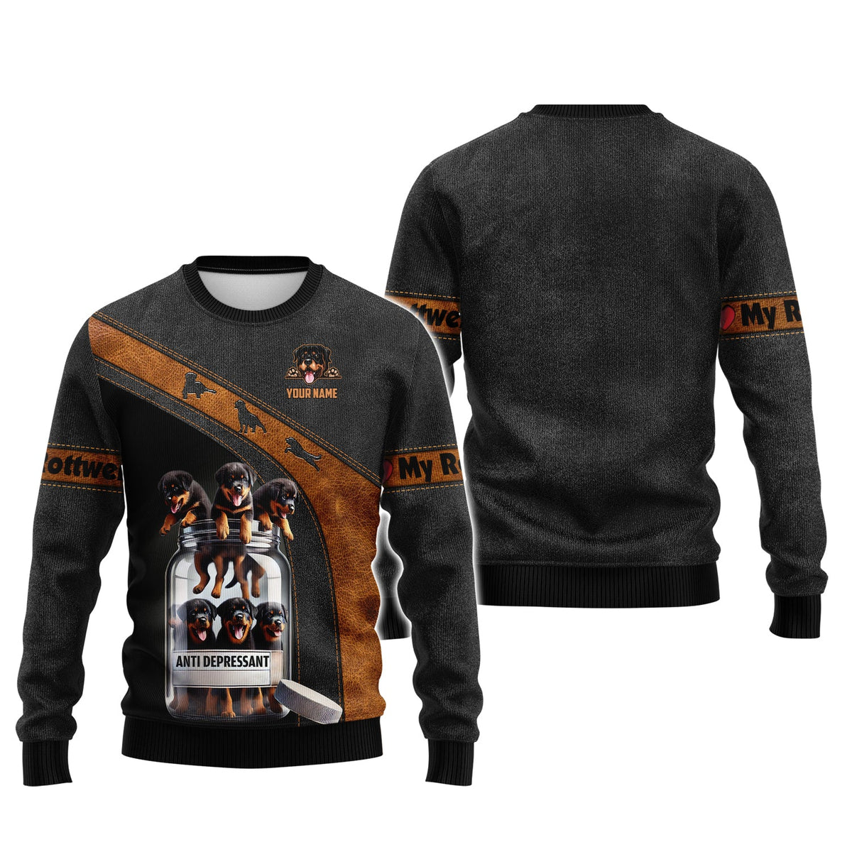 Blisscorners 3D Full Print Rottweiler Anti Depressants Bottle Personalized Name Gift For Dog Lovers