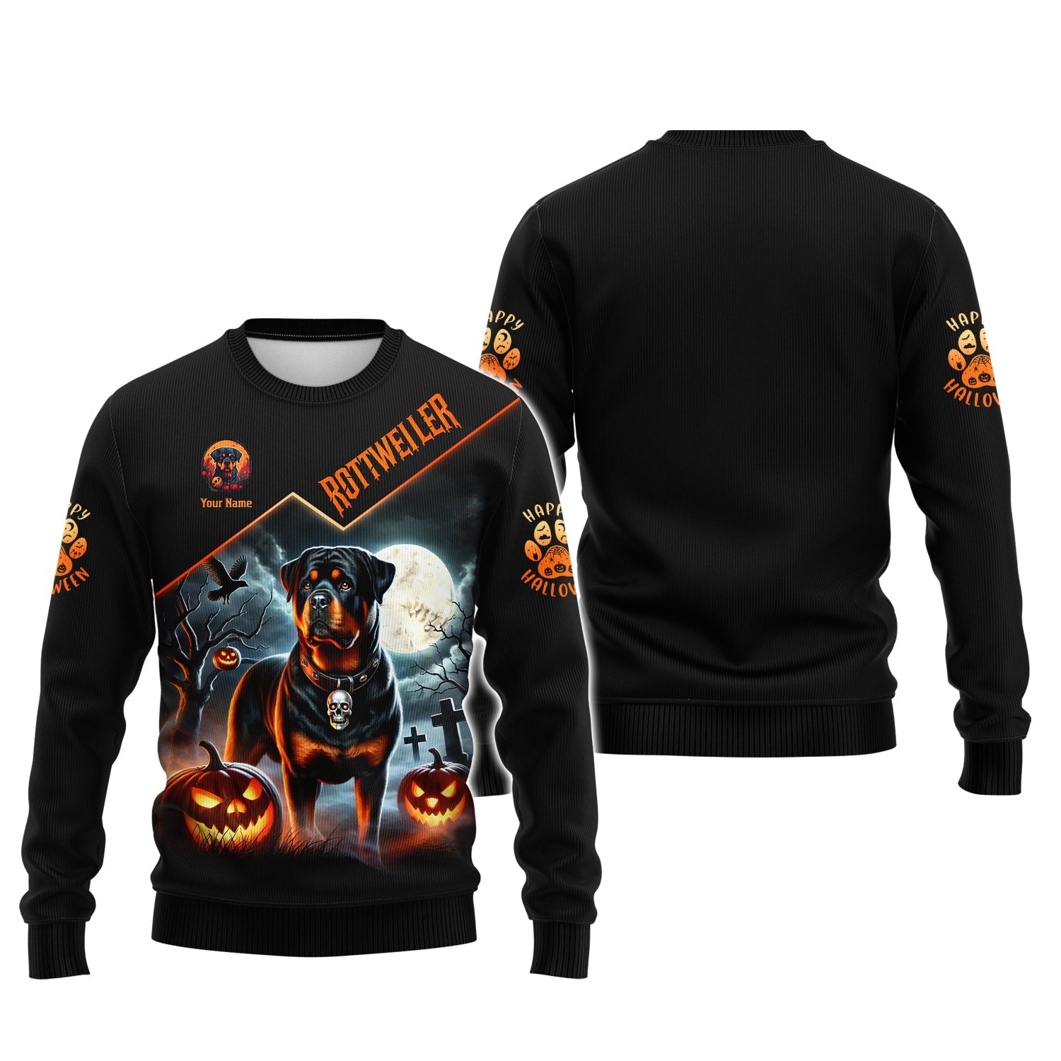 Blisscorners Happy Halloween Custom Name 3D T-Shirts Rottweiler With Pumpkin Halloween Shirt