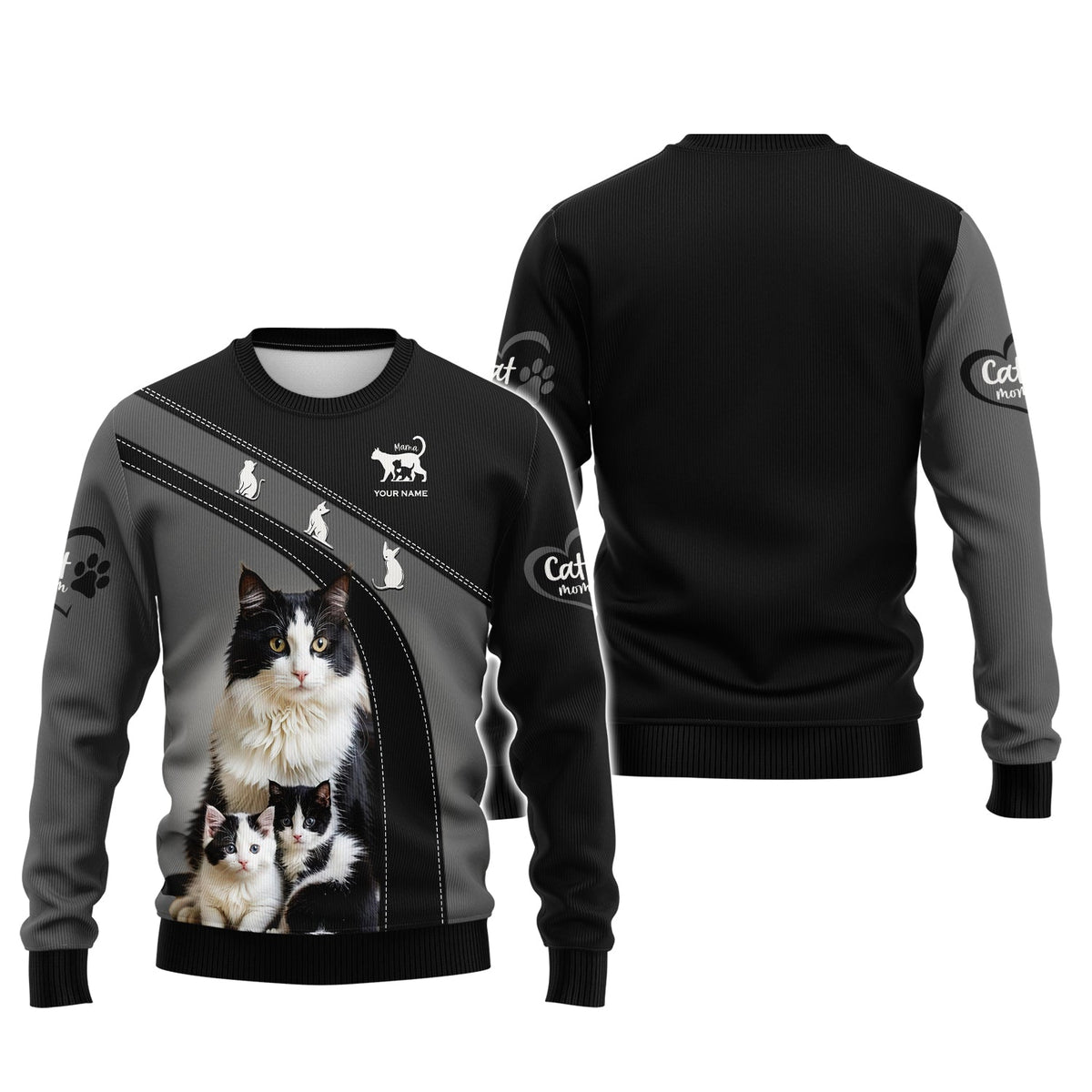 Blisscorners 3D Full Print Cat Mom T-Shirts Personalized Name Gift For Cat Lovers