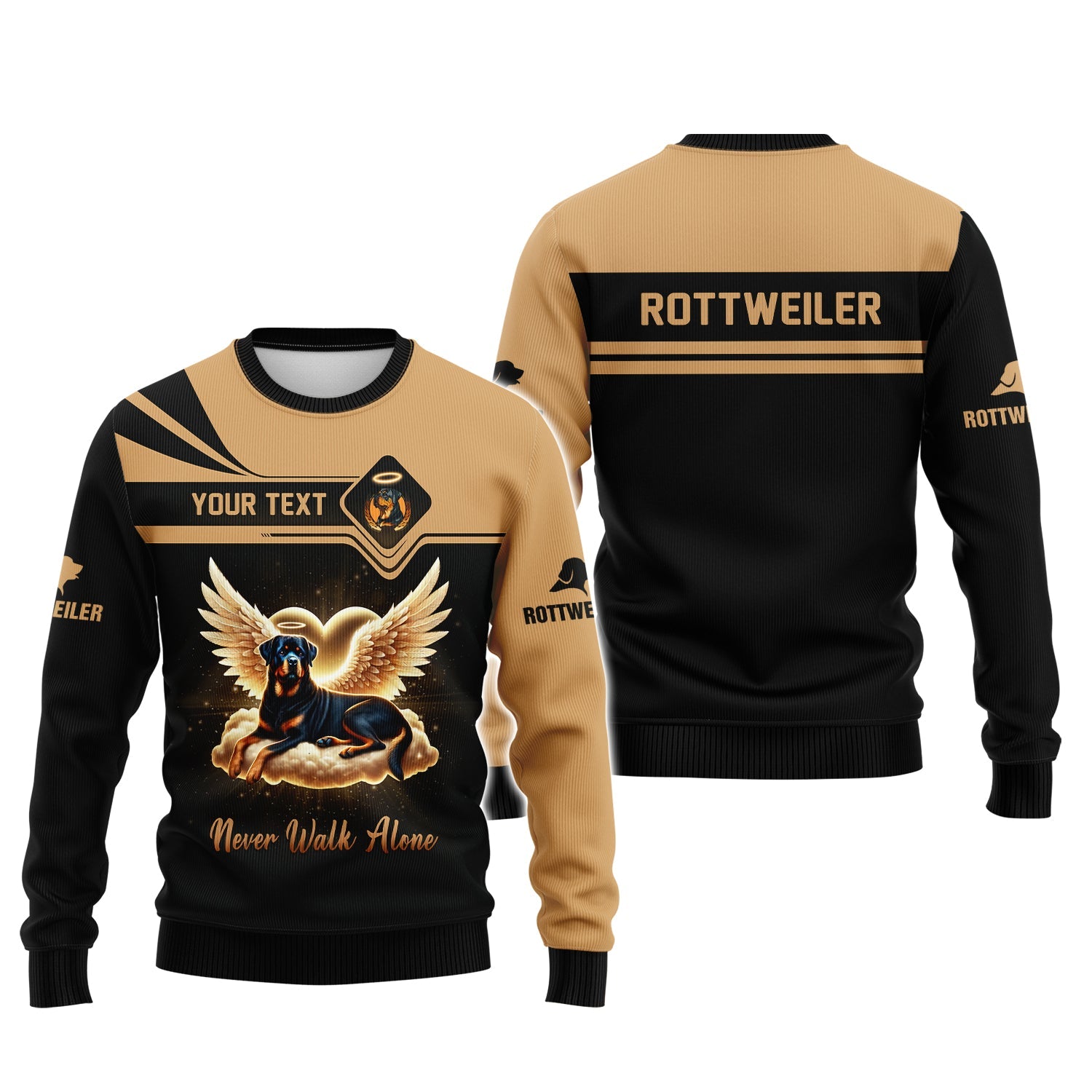 Blisscorners Custom Rottweiler Angel T-Shirt Never Walk Alone Inspirational Personalized Name Gift For Dog Lovers