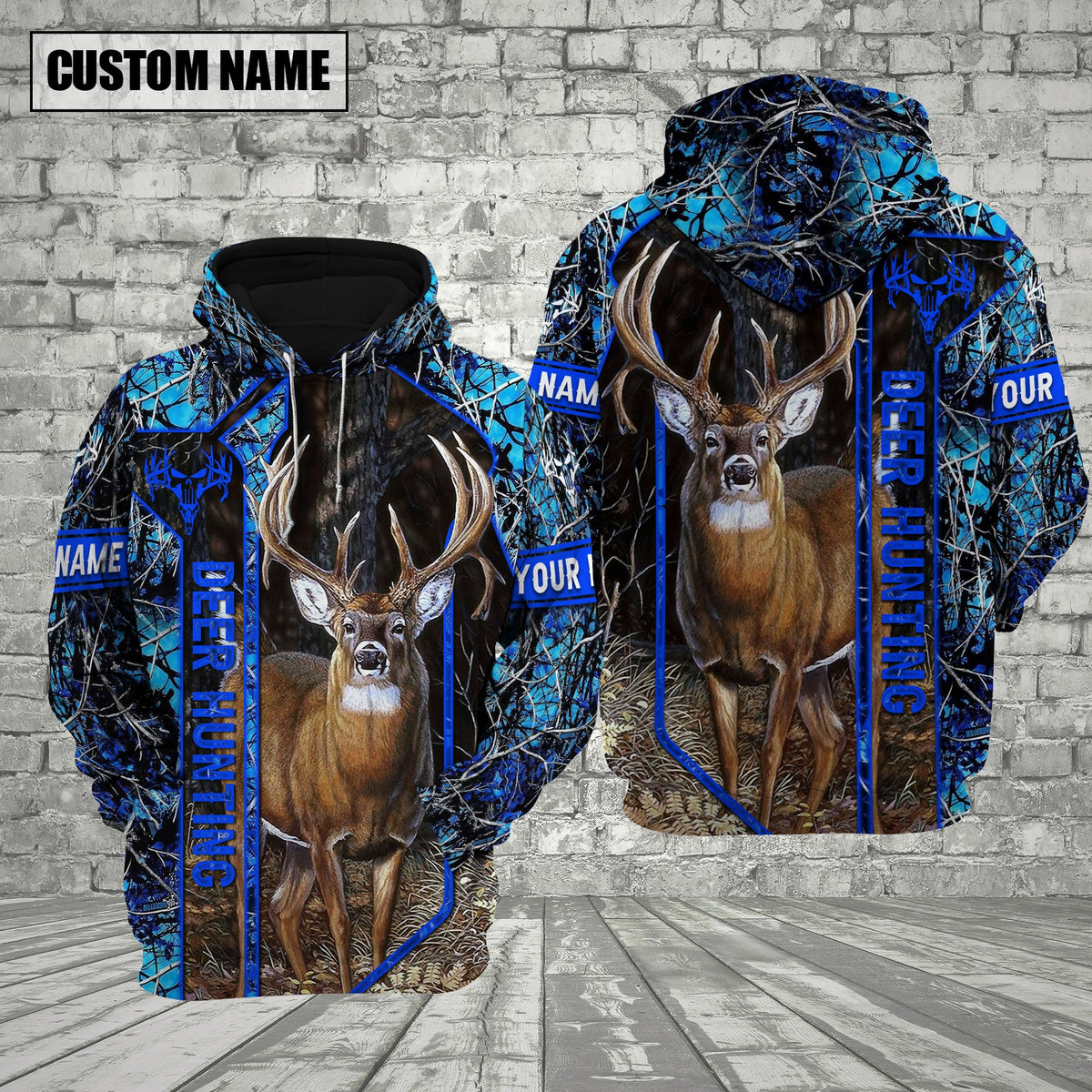Blisscorners Blue Camo Deer Hunting Custom Name Shirt 3D All Over Printed Clothes