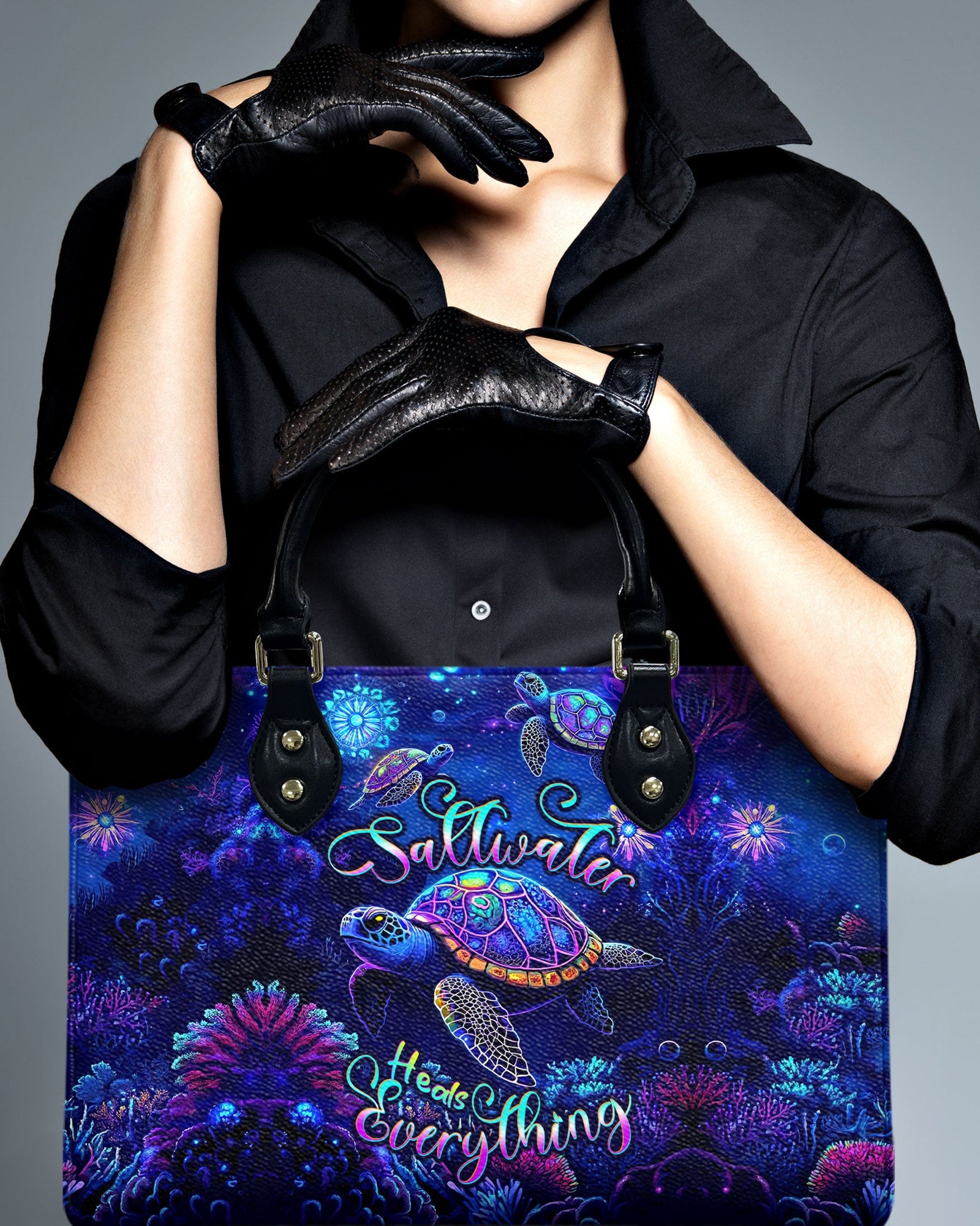 BLISSCORNERS SALTWATER HEALS EVERYTHING TURTLE LEATHER HANDBAG
