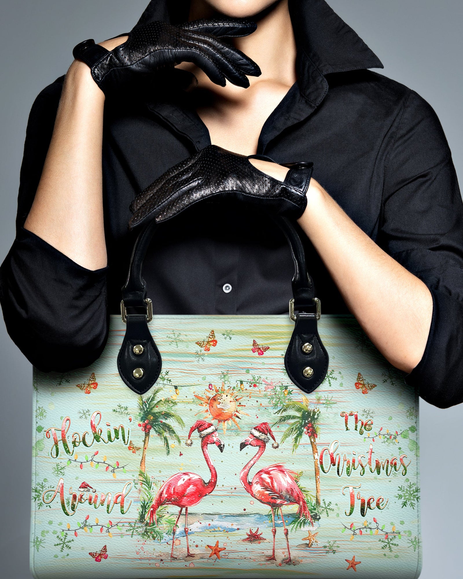 BLISSCORNERS FLOCKING AROUND THE CHRISTMAS TREE CHRISTMAS LEATHER HANDBAG