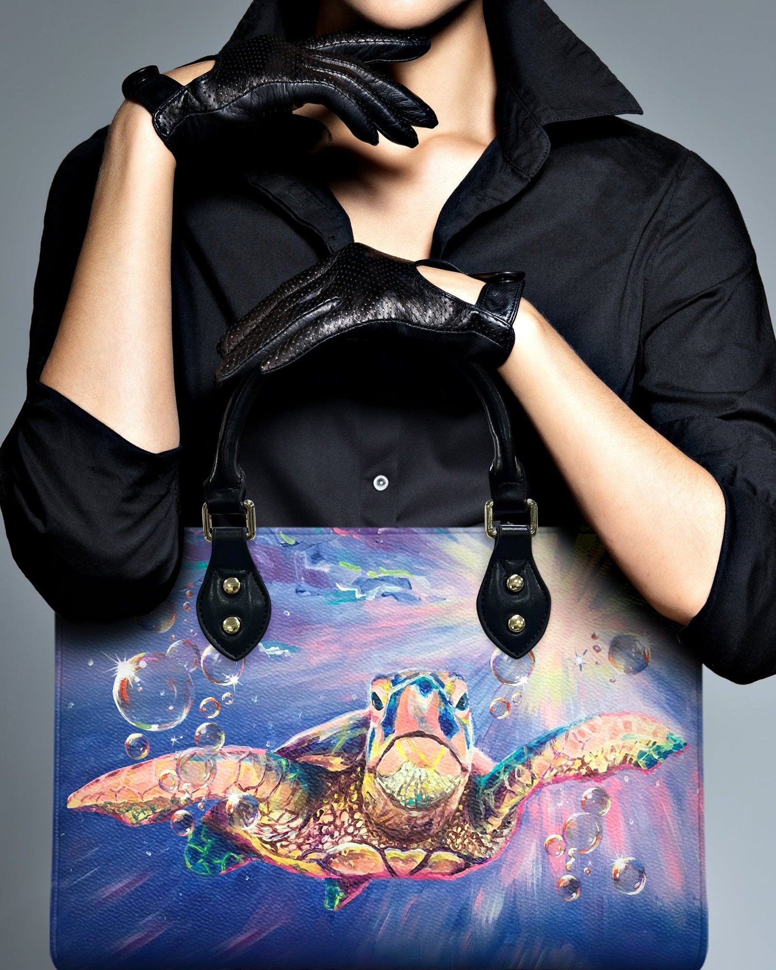 BLISSCORNERS PAINTING TURTLE LEATHER HANDBAG