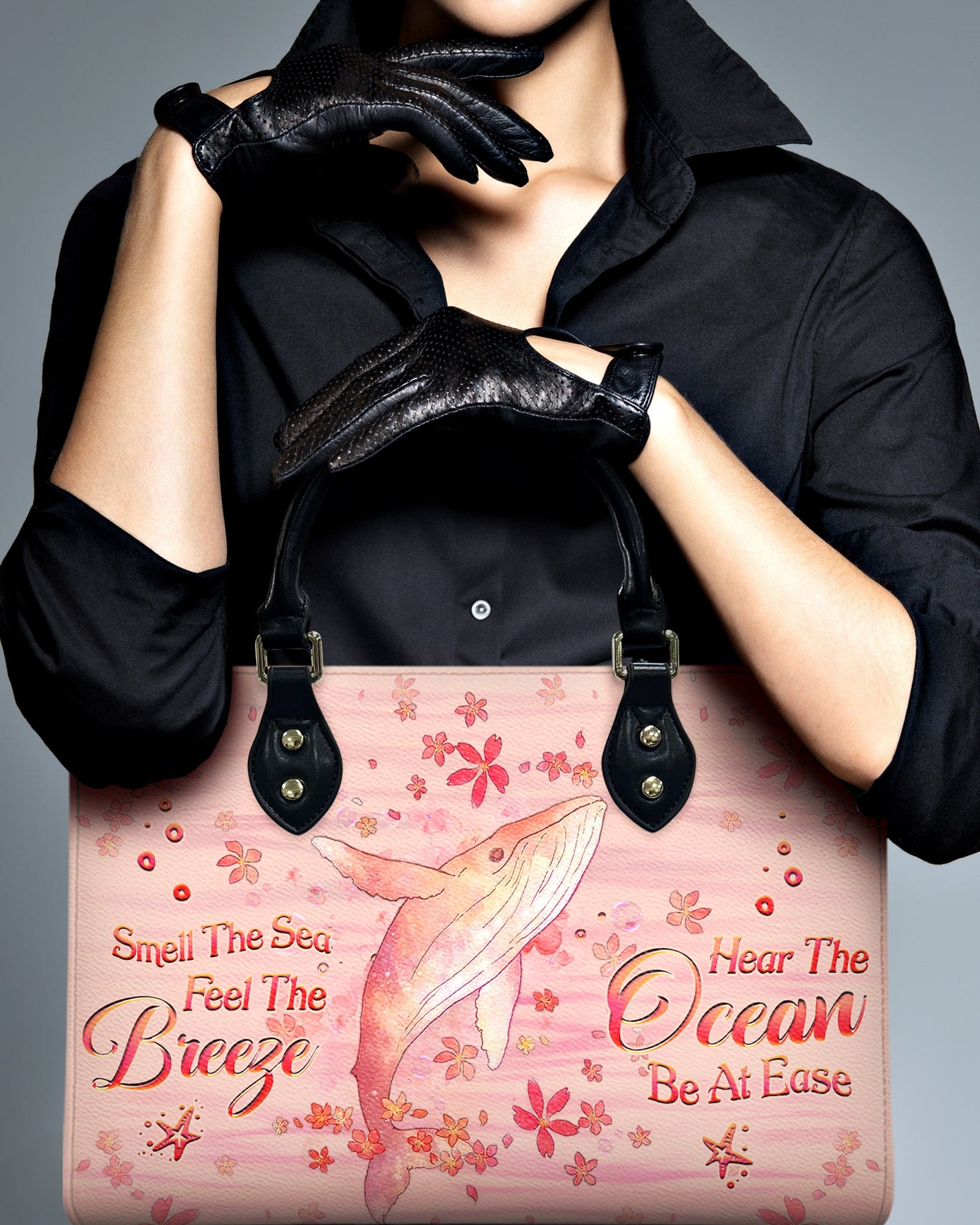 BLISSCORNERS SMELL THE SEA FEEL THE BREEZE WHALE LEATHER HANDBAG