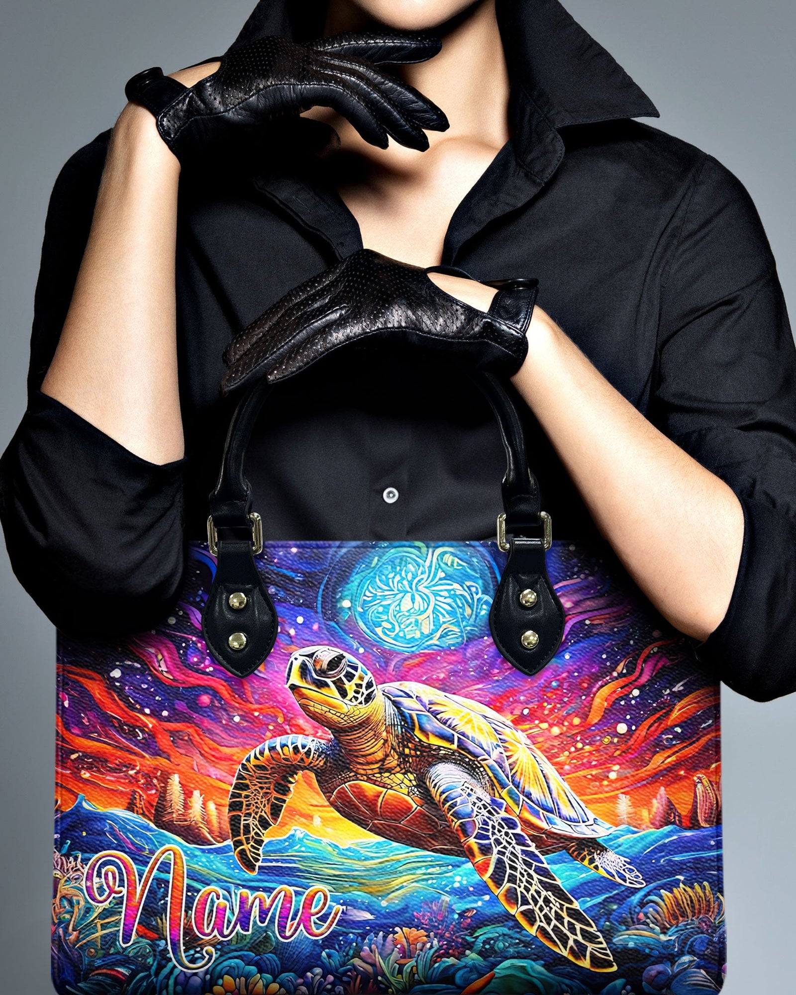 BLISSCORNERS SEA TURTLE ART LEATHER HANDBAG