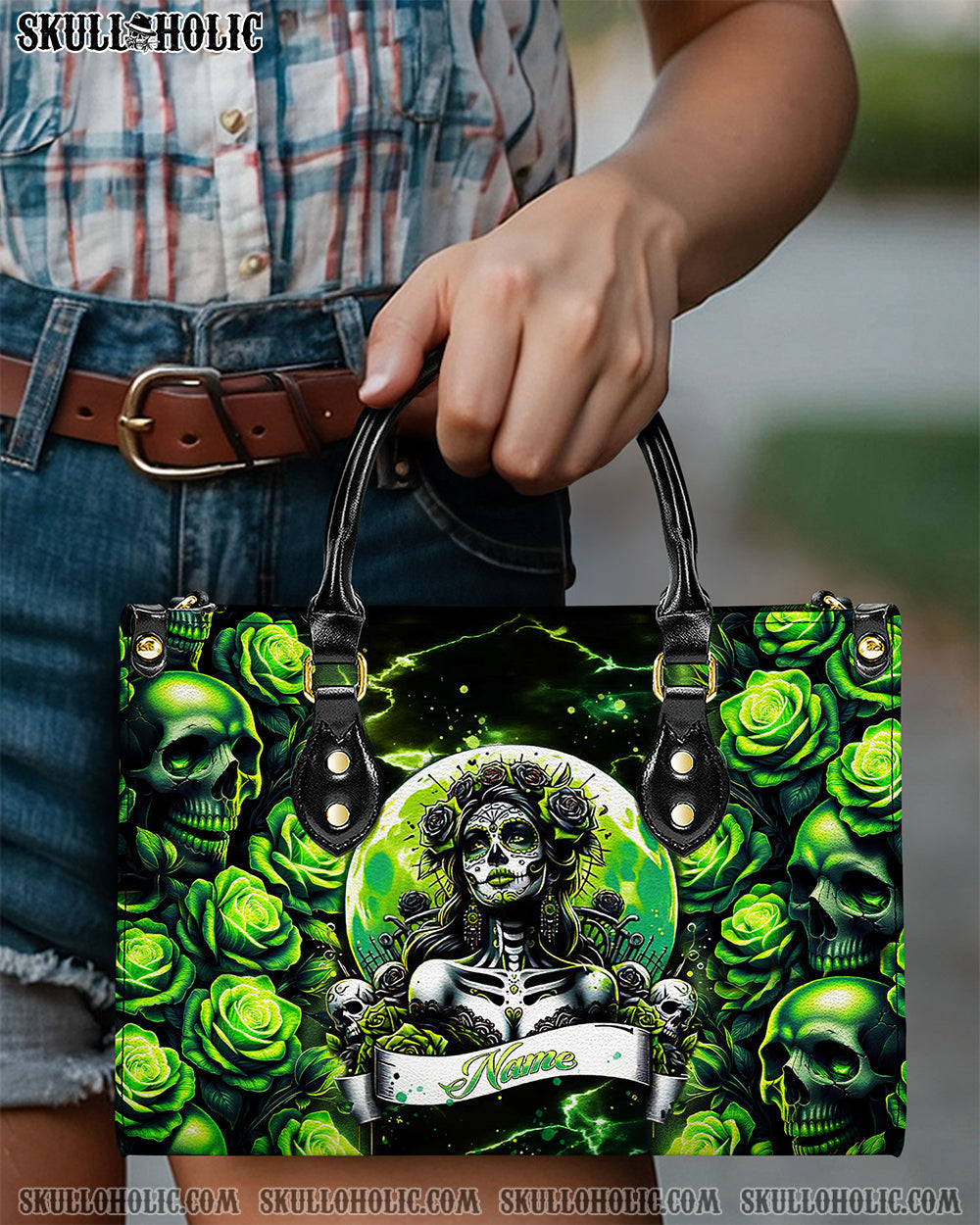 BLISSCORNERS SUGAR SKULL ROSE LEATHER HANDBAG