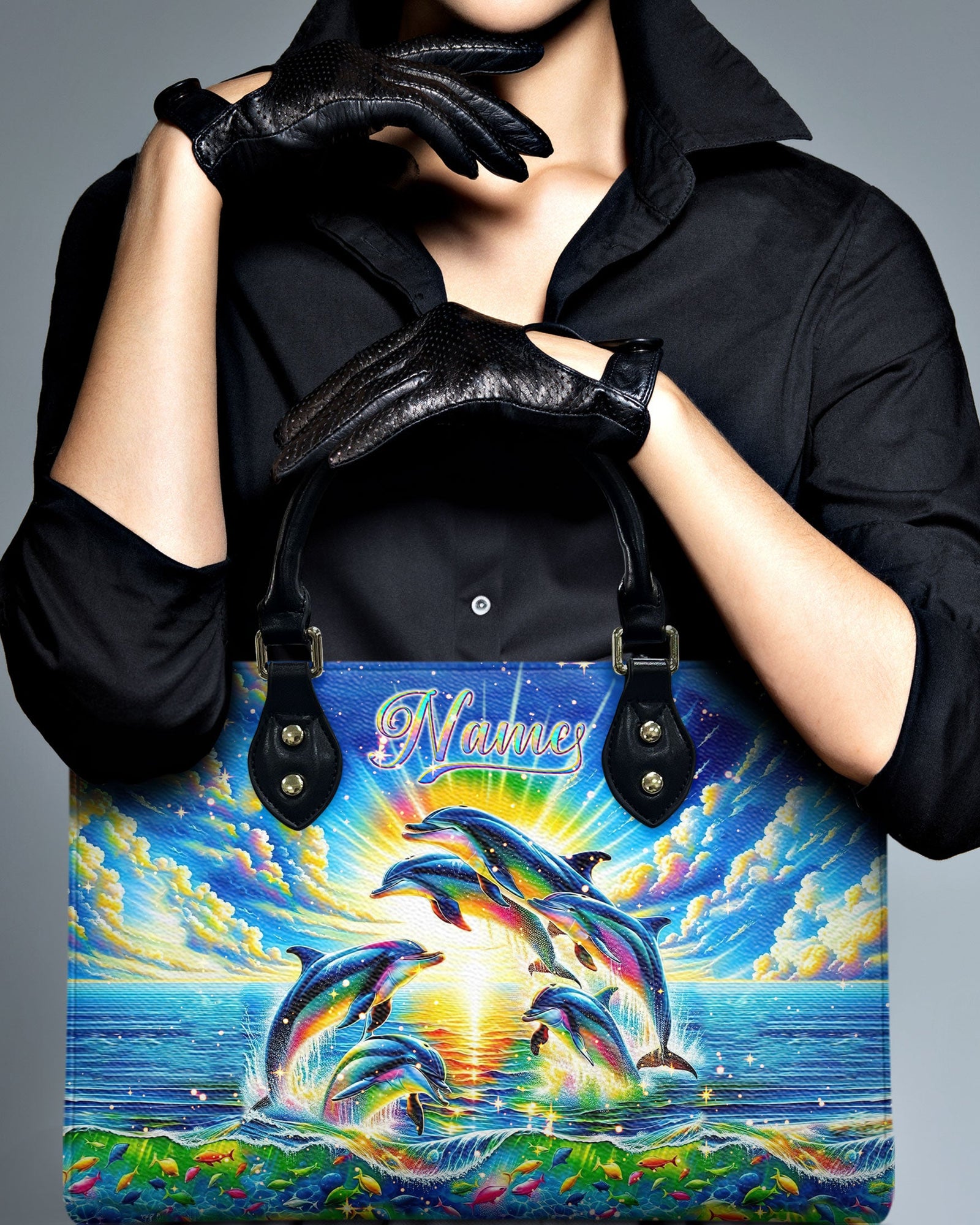 BLISSCORNERS COLORFUL DOLPHIN LEATHER HANDBAG