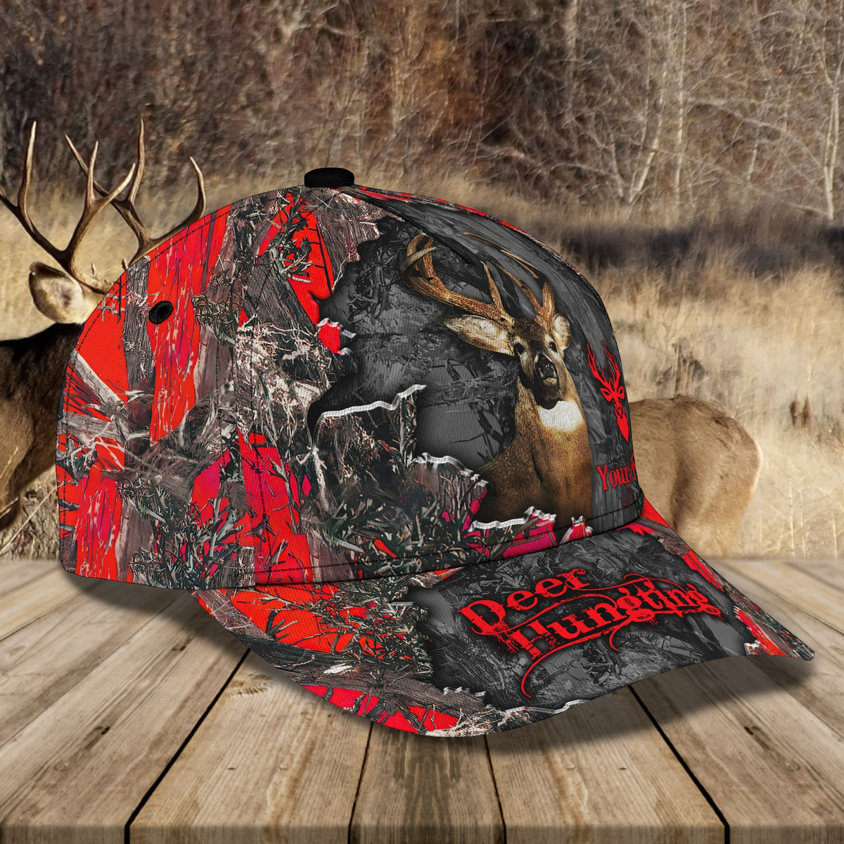 Blisscorners Deer Hunting Red Camo Personalized Cap