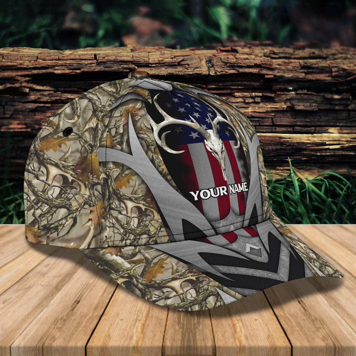 Blisscorners Deer Hunting Skull American Flag Personalized Cap