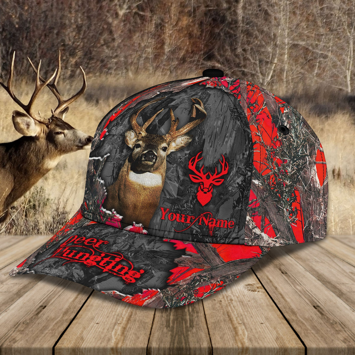 Blisscorners Deer Hunting Red Camo Personalized Cap