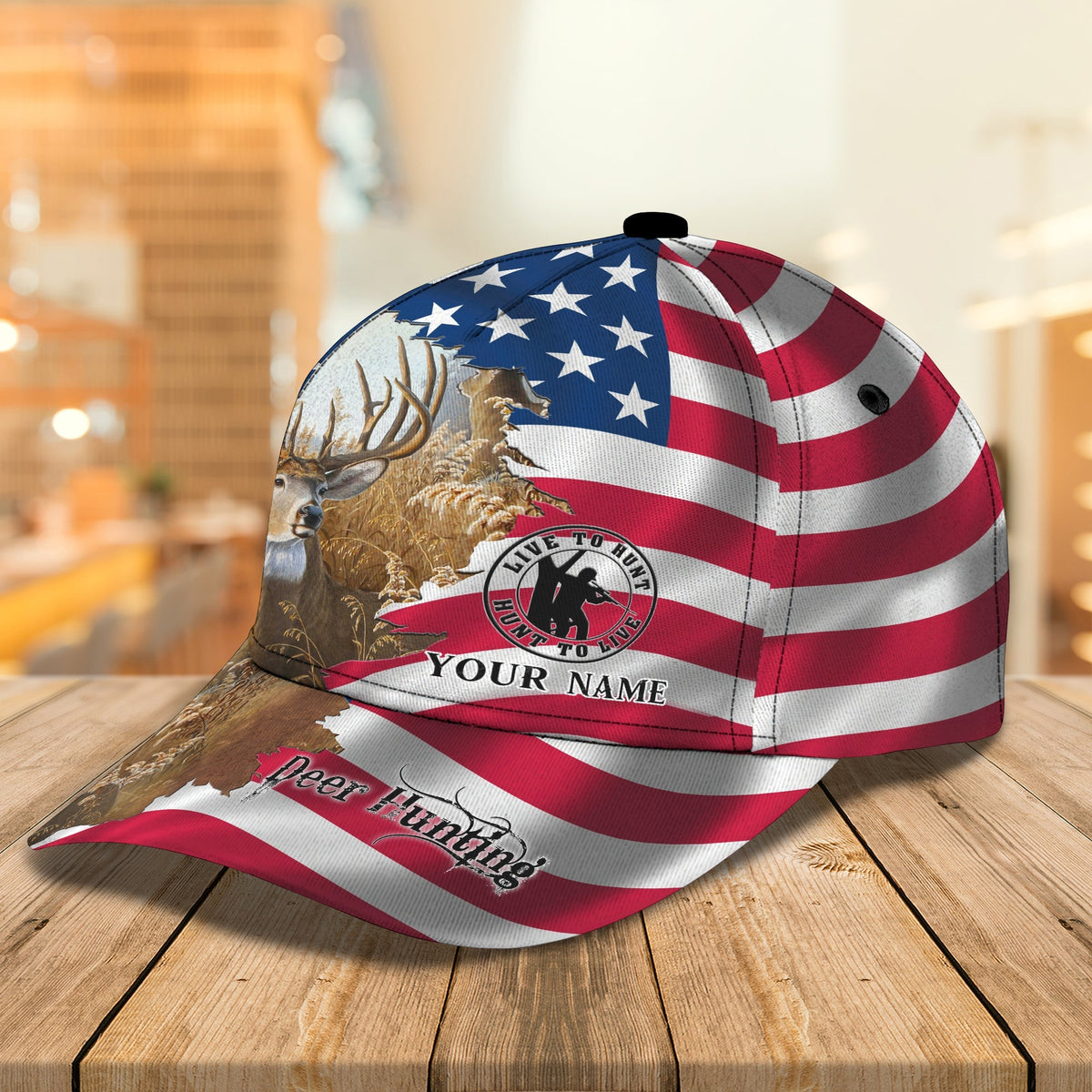 Blisscorners Deer Hunting American Flag Personalized Cap